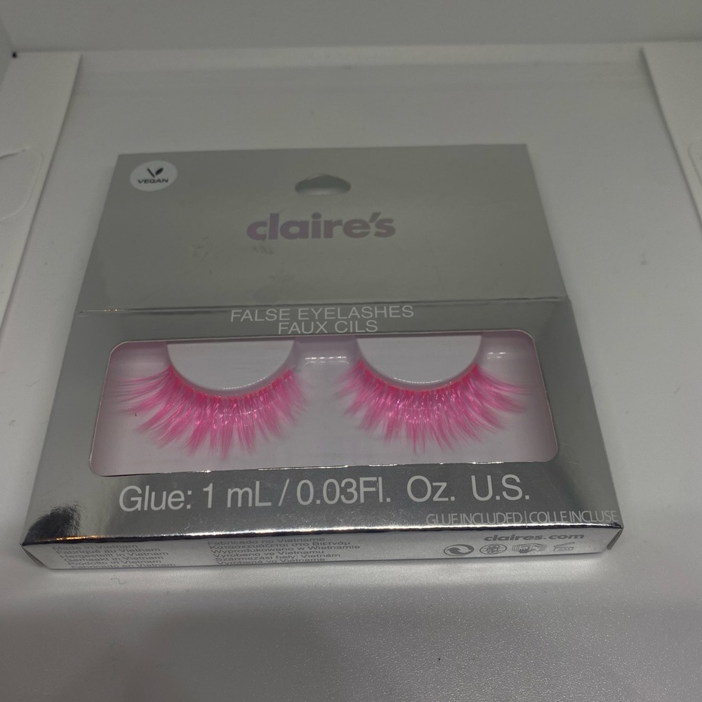 Claire’s Exclusive Pink  False Eyelashes Faux Cils/Glue 1 mL Vegan “NEW”
